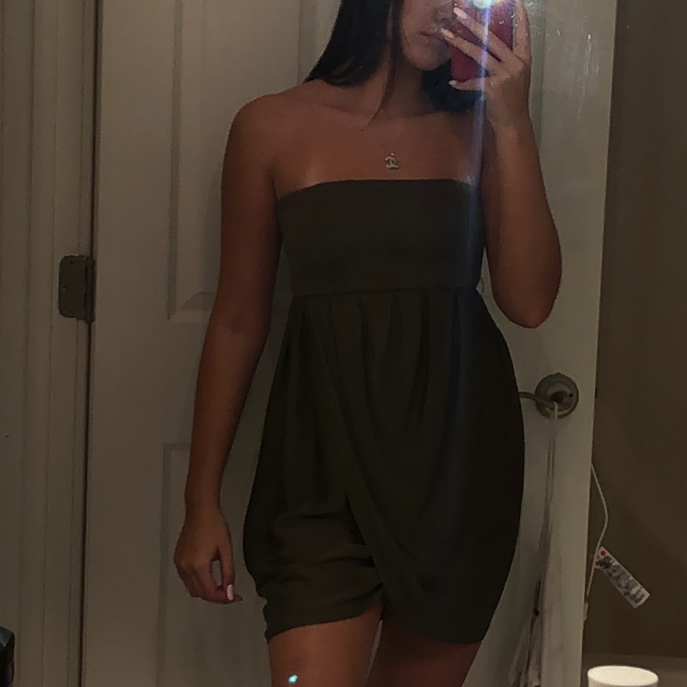 Olive Green Strapless Cocktail Dress
